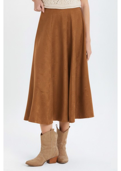 Süet A Kesim Midi Etek Karamel fiyatları