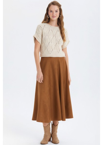 Süet A Kesim Midi Etek Karamel modelleri