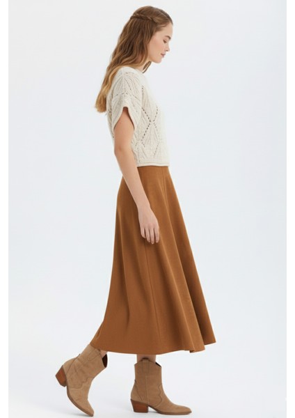 Süet A Kesim Midi Etek Karamel fırsatları
