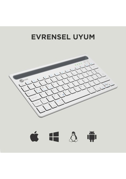 BK100 Kablosuz Bluetooth Çoklu Cihaz ile Uyumlu Şarj Edilebilir Türkçe Q Klavye Beyaz