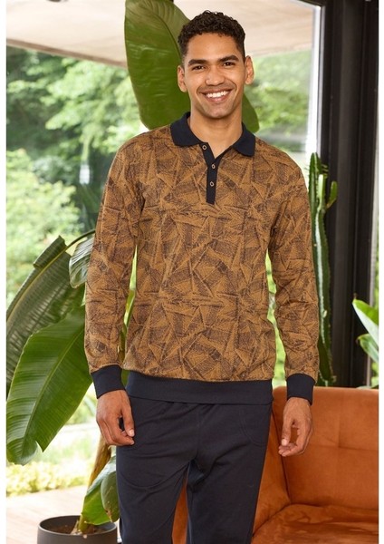 Jakarlı Yakalı Patlı Bilekli Erkek Pijama Takım