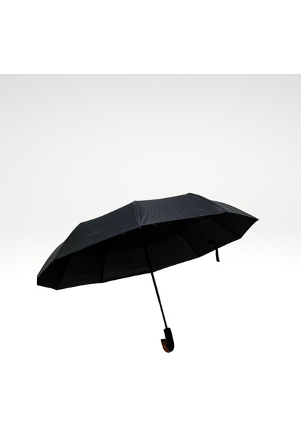 Uv Korumalı Otomatik 10 Telli Şemsiye, Rüzgar Dayanıklı, Şık Ahşap Saplı, Siyah Renk indirimleri