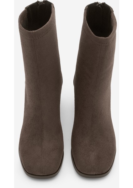 Kadın Topuklu Bot Küt Burun Arkadan Fermuarlı Nayis Kahve Süet indirimleri