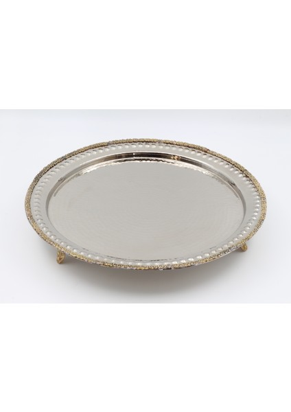 Gümüş Kaplama Bakır Papatyalı Tepsi