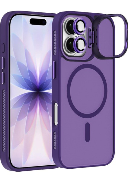 Apple iPhone 17 Lens Hediyeli Kapak Kamera Korumalı Wireless Şarj Özellikli Standlı Premium Kılıf - Mor fiyatları