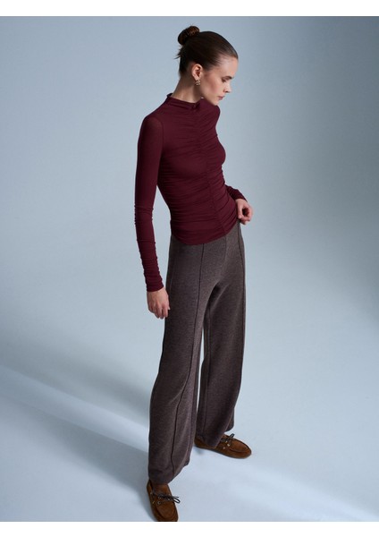 71934 Dikiş Detaylı Geniş Paça Pantolon-Kahve M. modelleri