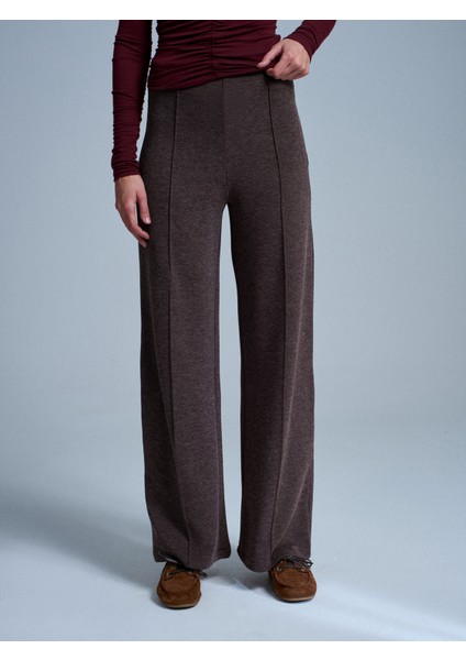 71934 Dikiş Detaylı Geniş Paça Pantolon-Kahve M. fırsatları