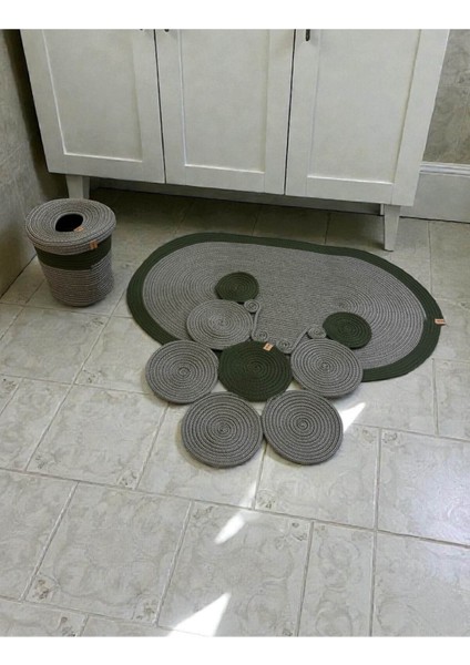 Banyo Seti 3'lü El Yapımı Örgü Paspas (60X100 Cm) & Yuvarlak Çöp Kovası Seti | Leke Tutmaz fiyatları