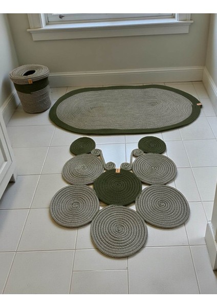Banyo Seti 3'lü El Yapımı Örgü Paspas (60X100 Cm) & Yuvarlak Çöp Kovası Seti | Leke Tutmaz fırsatları