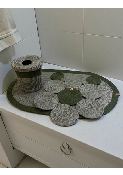 Banyo Seti 3'lü El Yapımı Örgü Paspas (60X100 Cm) & Yuvarlak Çöp Kovası Seti | Leke Tutmaz indirimleri