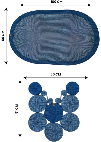 Banyo Paspas Seti 2'li Oval Model (60X100 ve 51X60 Cm) | Modern Tarz Hasır Görünümlü