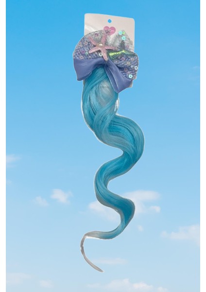 Peruk Saç Tokalı Uzun Deniz Kızı Modeli Pullu Turkuaz Mavi Çıtçıtlı Toka 38CM fiyatları