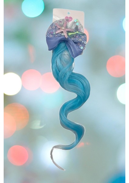 Peruk Saç Tokalı Uzun Deniz Kızı Modeli Pullu Turkuaz Mavi Çıtçıtlı Toka 38CM fırsatları