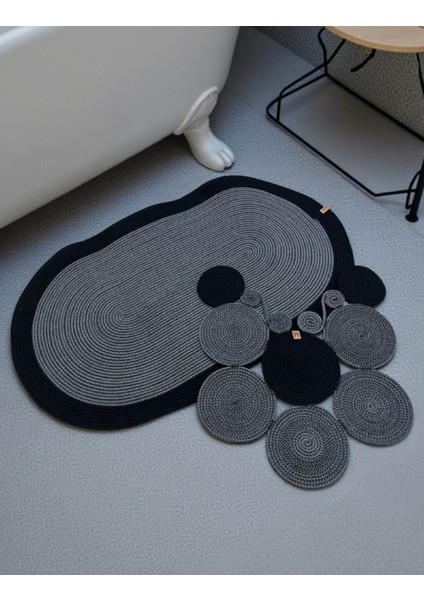 Banyo Paspas Seti 2'li Oval Model (60X100 ve 51X60 Cm) | Modern Tarz Hasır Görünümlü