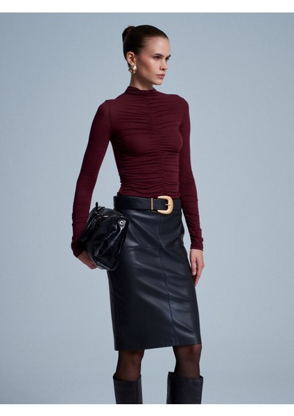 32333 Kaşmir Karışımlı Büzgülü Bluz-Bordo fiyatları