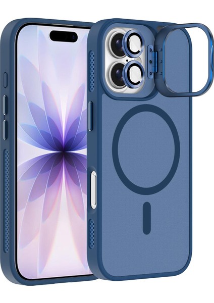 Apple iPhone 17 Lens Hediyeli Kapak Kamera Korumalı Wireless Şarj Özellikli Standlı Premium Kılıf - Lacivert fiyatları