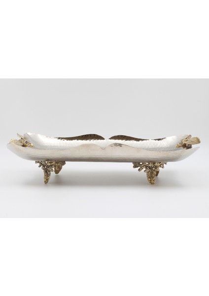 Gümüş Kaplama Bakır Dikdörtgen Çiçek Motifli Tepsi fiyatları