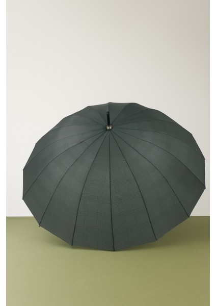 Koyu Yeşil Ekose Desenli 16 Telli Kırılmaz Şemsiye, Sağlam ve Şık Tasarım fiyatları
