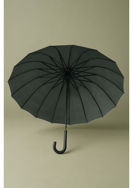 Koyu Yeşil Ekose Desenli 16 Telli Kırılmaz Şemsiye, Sağlam ve Şık Tasarım indirimleri