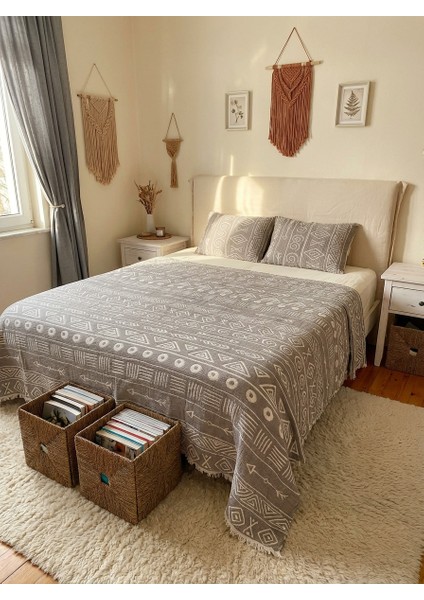 Bohem Inka Serisi %100 Pamuk Müslin 5 Katlı Tek Kişilik Antrasit Yatak Örtüsü 160X220 cm 1 Adet Yastık Kılıfı 50X70 cm fiyatları