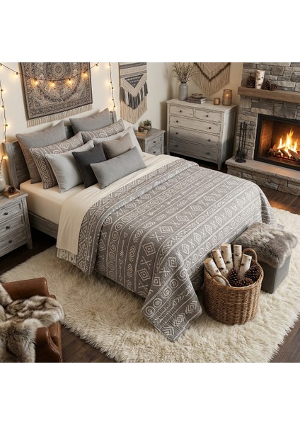 Bohem Inka Serisi %100 Pamuk Müslin 5 Katlı Tek Kişilik Antrasit Yatak Örtüsü 160X220 cm 1 Adet Yastık Kılıfı 50X70 cm fırsatları