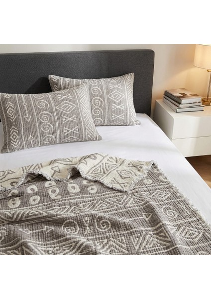 Bohem Inka Serisi %100 Pamuk Müslin 5 Katlı Tek Kişilik Antrasit Yatak Örtüsü 160X220 cm 1 Adet Yastık Kılıfı 50X70 cm indirimleri