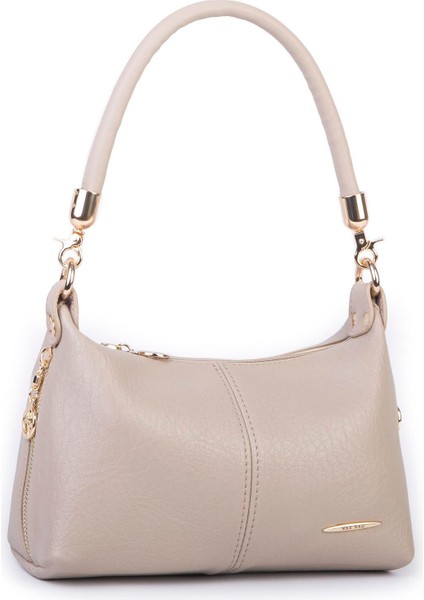 1469 Kadın Mini Omuz ve Çapraz Çanta Örgülü Askılı (En: 23 cm , Boy: 14 Cm) Kum