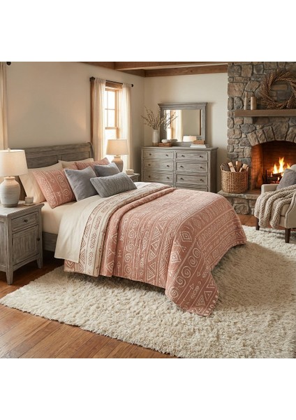 Bohem Inka Serisi %100 Pamuk Müslin 5 Katlı Tek Kişilik Somon Renk Yatak Örtüsü 160X220CM 1 Adet Yastık Kılıfı 50X70 cm modelleri