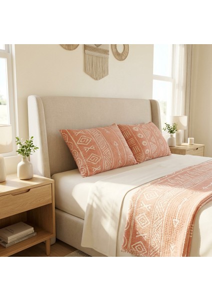 Bohem Inka Serisi %100 Pamuk Müslin 5 Katlı Tek Kişilik Somon Renk Yatak Örtüsü 160X220CM 1 Adet Yastık Kılıfı 50X70 cm fırsatları