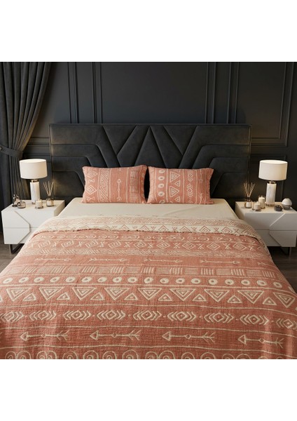 Bohem Inka Serisi %100 Pamuk Müslin 5 Katlı Tek Kişilik Somon Renk Yatak Örtüsü 160X220CM 1 Adet Yastık Kılıfı 50X70 cm indirimleri