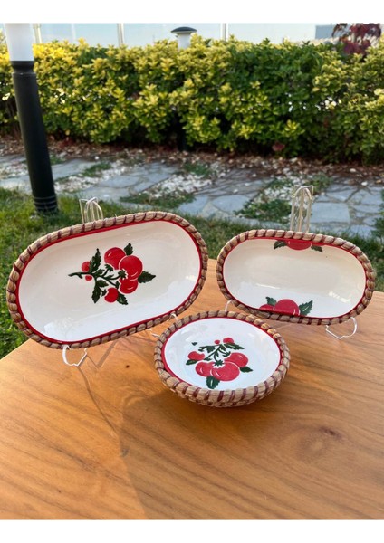 El Yapımı Sunum Kase Seti | Leke Tutmaz | Hasır Görünümlü Ip Kenar Tasarım – 3’lü Sunum Seti modelleri