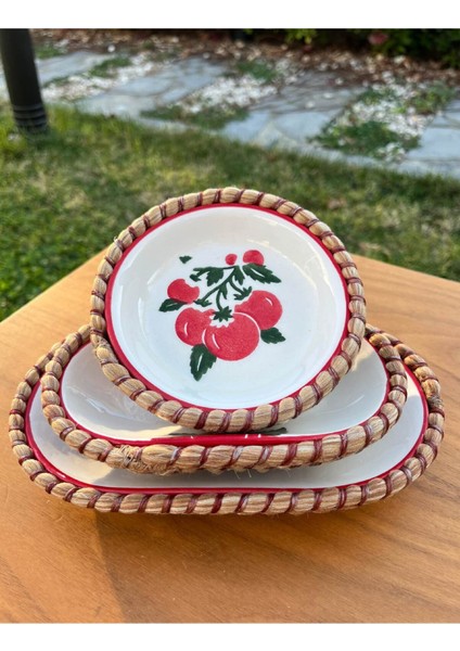 El Yapımı Sunum Kase Seti | Leke Tutmaz | Hasır Görünümlü Ip Kenar Tasarım – 3’lü Sunum Seti indirimleri