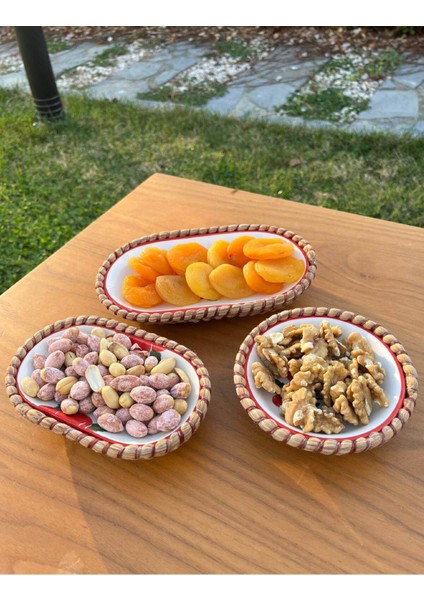 El Yapımı Sunum Kase Seti | Leke Tutmaz | Hasır Görünümlü Ip Kenar Tasarım – 3’lü Sunum Seti