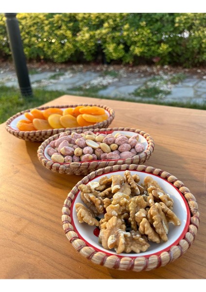 El Yapımı Sunum Kase Seti | Leke Tutmaz | Hasır Görünümlü Ip Kenar Tasarım – 3’lü Sunum Seti