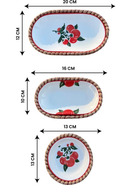 El Yapımı Sunum Kase Seti | Leke Tutmaz | Hasır Görünümlü Ip Kenar Tasarım – 3’lü Sunum Seti