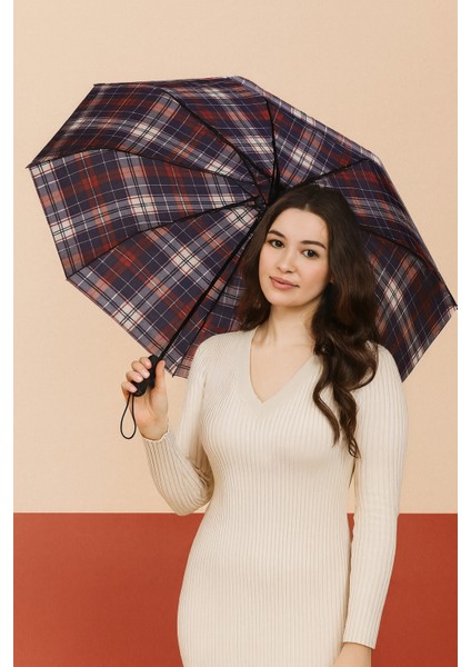 Ekoseli Unisex Şemsiye, Otomatik Açma-Kapama, Şık ve Hafif Tasarım