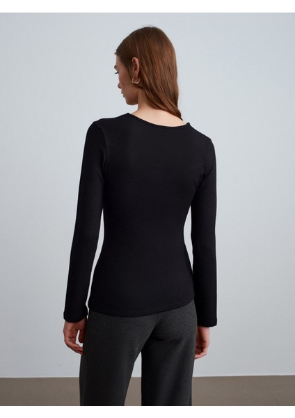 32194 Uzun Kollu Büzgülü Top-Siyah modelleri