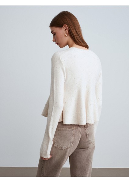 10832 Peplum Parıltılı Triko Kazak-Krem fiyatları