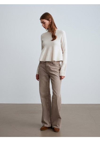 10832 Peplum Parıltılı Triko Kazak-Krem indirimleri