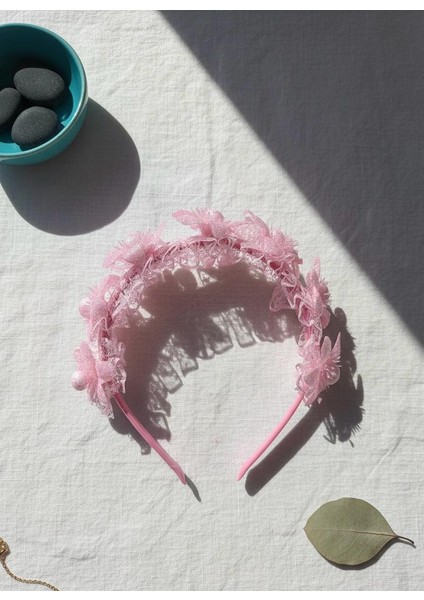 El Yapımı Çiçekli Taç Pembe