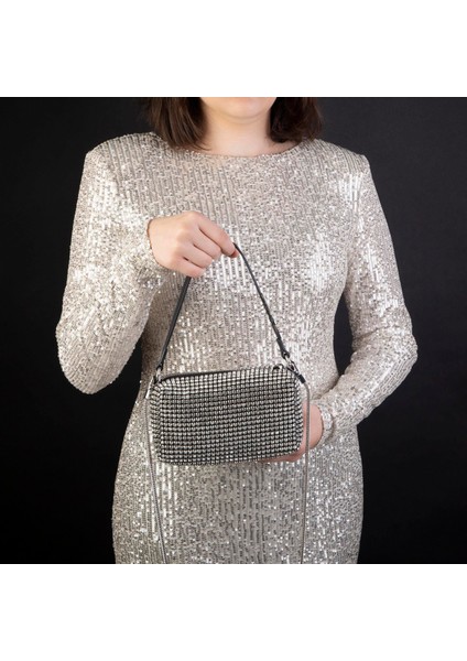951 Kadın Taşlı Abiye Omuz Çantası Gümüş modelleri