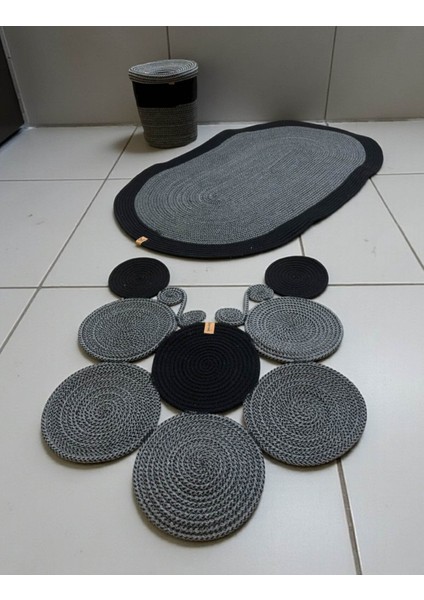 Banyo Seti 3'lü El Yapımı Örgü Paspas (60X100 Cm) & Yuvarlak Çöp Kovası Seti | Leke Tutmaz modelleri