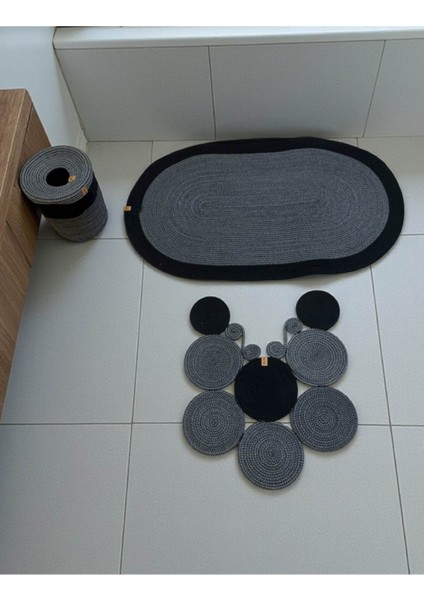 Banyo Seti 3'lü El Yapımı Örgü Paspas (60X100 Cm) & Yuvarlak Çöp Kovası Seti | Leke Tutmaz fırsatları