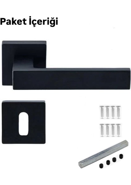 Lama Siyah Kare Rozetli Oda Kapı Kolu