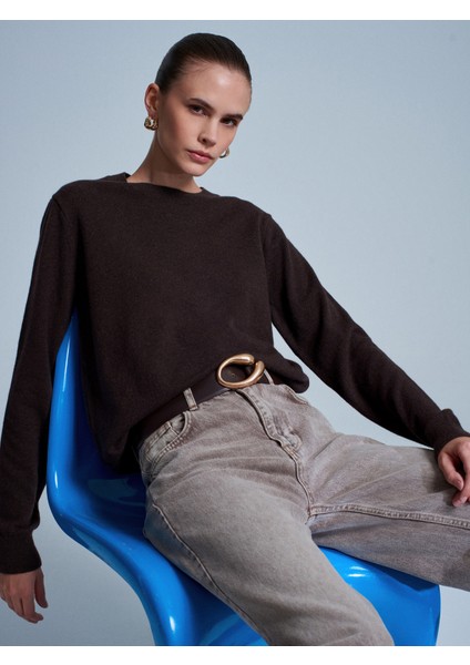 10847 %100 Kaşmir Bisiklet Yaka Kazak-Kahve M.