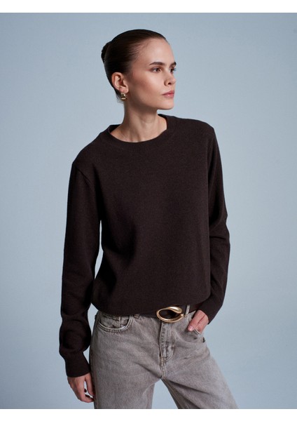 10847 %100 Kaşmir Bisiklet Yaka Kazak-Kahve M. fırsatları