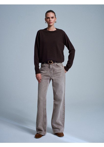 10847 %100 Kaşmir Bisiklet Yaka Kazak-Kahve M. indirimleri