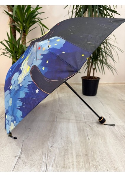 Kahverengi Katlanabilir Yarasa Şemsiye, Rüzgar ve Yağmura Dayanıklı Tasarım