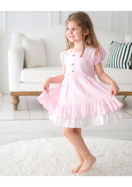 Alessi Mini Fırfır Detaylı Keten Kız Çocuk Elbise fiyatları