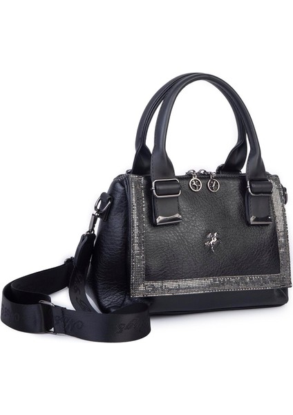 1455 Kadın Taşlı El ve Omuz Çantası Siyah